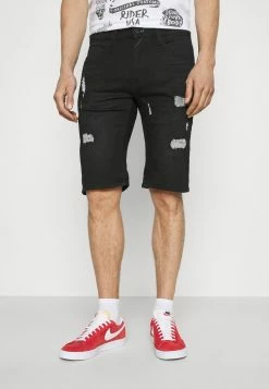 Le moins cher ⭐ INDICODE 👖 JEANS COMMERCIAL KEN HOLES - Short En Jean - Black 🎉