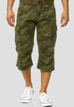 Nouveau 🤩 INDICODE 👖 JEANS MIT GÜRTEL NICOLAS - Short - Mottled Dark Green 🎉