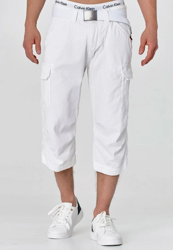 Budget 🔥 INDICODE 👖 JEANS MIT GÜRTEL NICOLAS - Short - Optical White 🎁