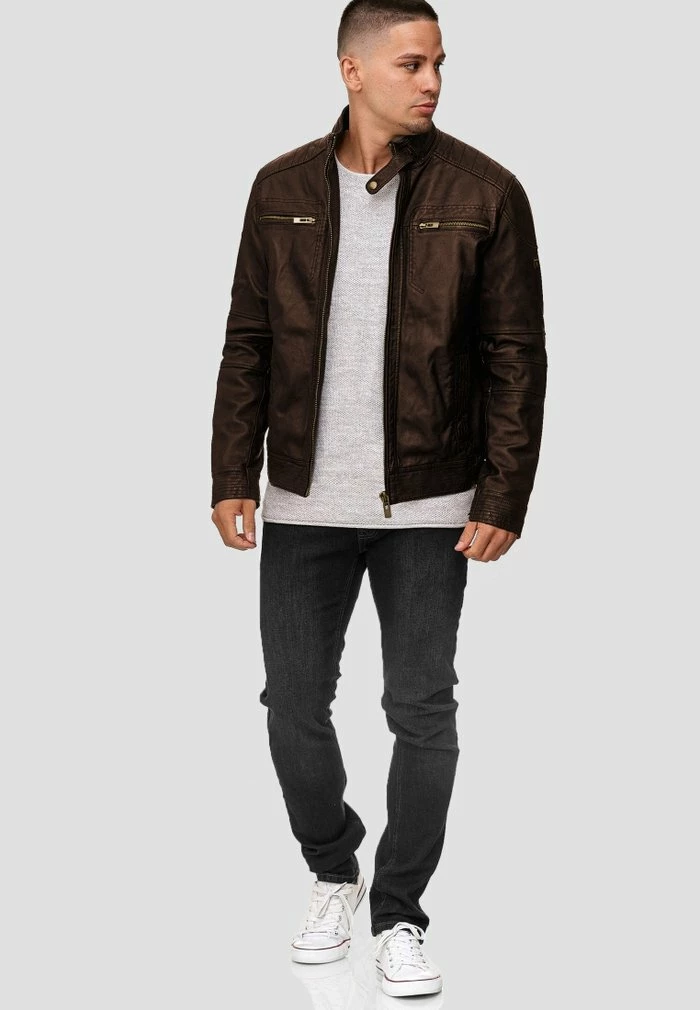 Coupon ✔️ INDICODE 👖 JEANS GERMO - Veste En Cuir - Dark Brown 🎁 – Image 2