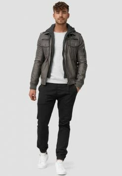 Sortie 🧨 INDICODE 👖 JEANS AARON - Veste En Similicuir - Dark Grey 🛒