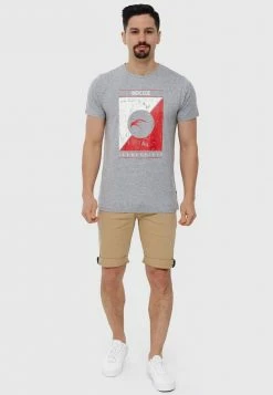 Remise ⭐ INDICODE 👖 JEANS T-shirt Imprimé - Grey Mix 🎁