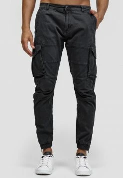 Meilleure vente 🎁 INDICODE 👖 JEANS HAWKINS - Pantalon Cargo - Black ⌛