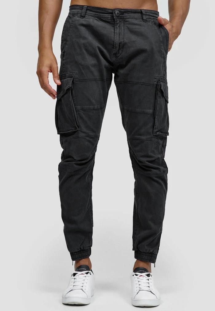 Meilleure vente 🎁 INDICODE 👖 JEANS HAWKINS - Pantalon Cargo - Black ⌛