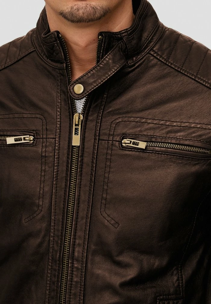 Coupon ✔️ INDICODE 👖 JEANS GERMO - Veste En Cuir - Dark Brown 🎁 – Image 4